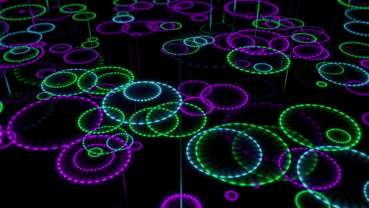 Abstract Neon Glowing Circles and Digital Data Lines Background