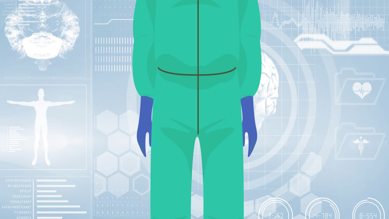 의학 아이콘 위에 남성 의사의 애니메이션