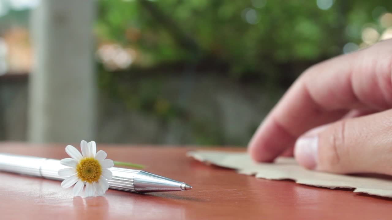 꽃과 함께 로맨틱한 편지를 읽는 데이지