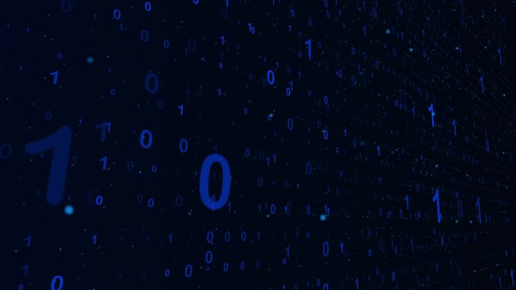 Digital Binary Code Streaming on Dark Background