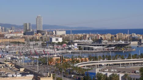 barcelona day light montjuic walking port vell panorama 4k spain