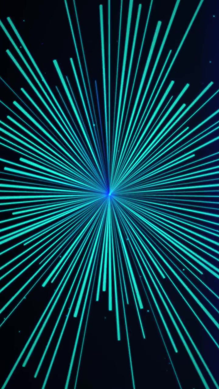 Cyan and blue glowing zoom burst speed lines radiating from center, seamless loop, vertical format
