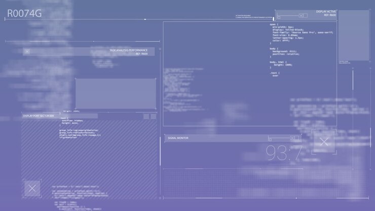 Data analysis and system performance animation over blue technical interface