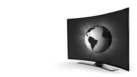 Animation-of-tv-with-globe-on-white-background