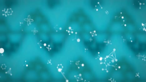 digital animation of molecular structures against seamless pattern design on blue background