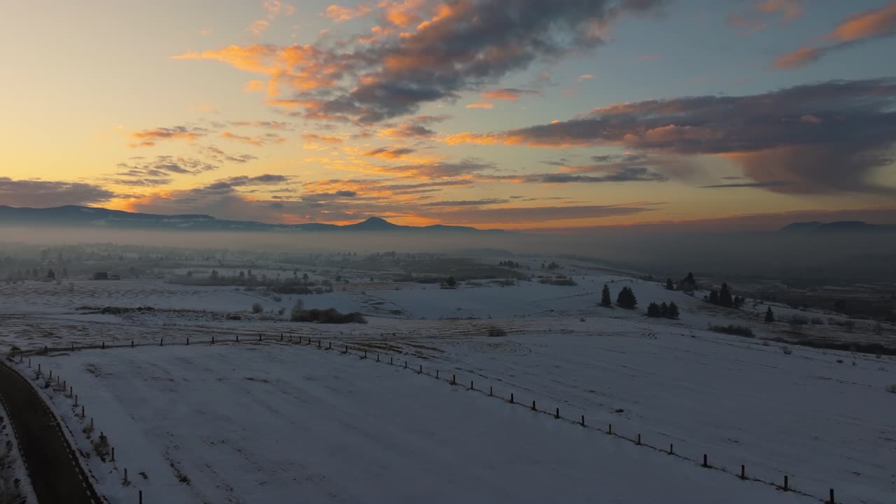4k Aerial view of Toplița at sunset - Romania winter 022
