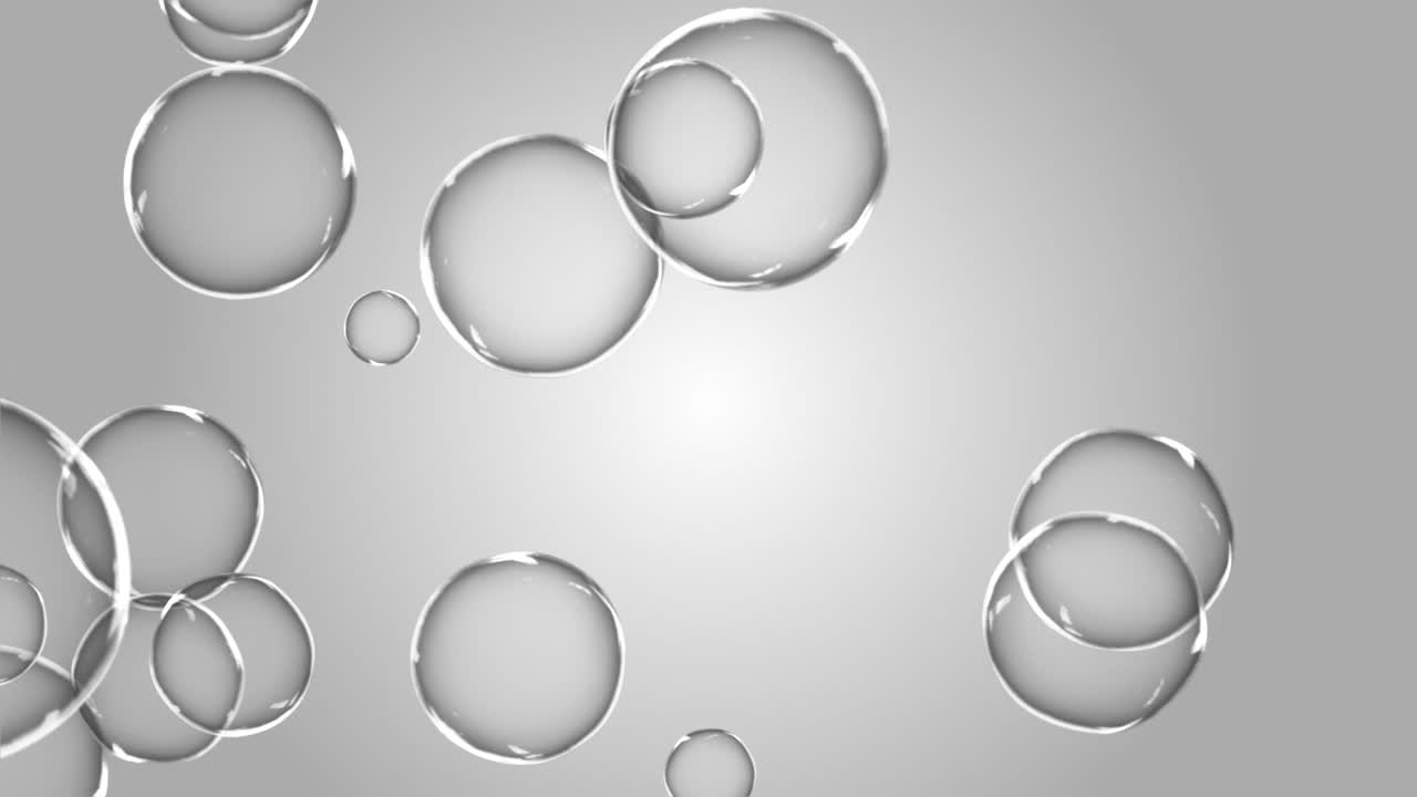 추상적인 현실적인 물 거품은 투명한 색, 깨한 4k 3d 녹색 스크린 루프 애니메이션 배경에 떨어집니다.