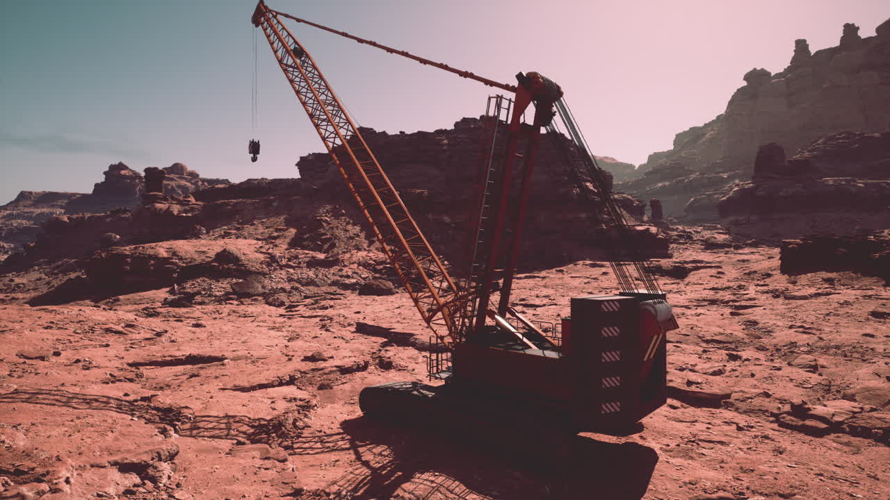 grúa en un paisaje desértico