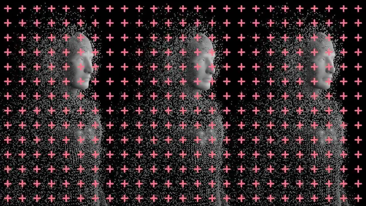 Digital Human Figures with Data Visualization on Black Background