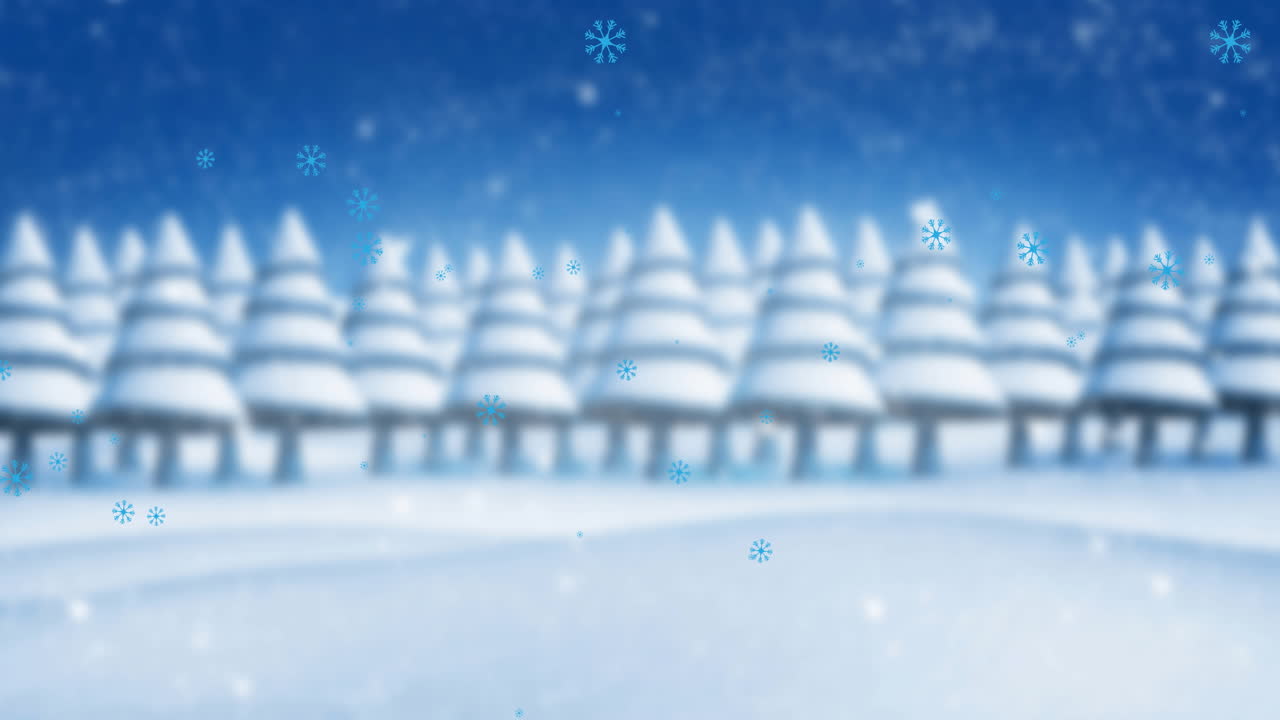 겨울 풍경 위에 내리는 눈의 애니메이션