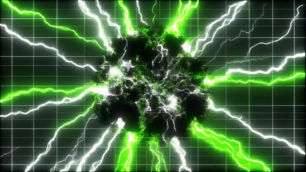 Esfera de energía verde abstracta con descargas de rayos eléctricos