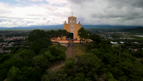 frontal view of staris and church in puebla