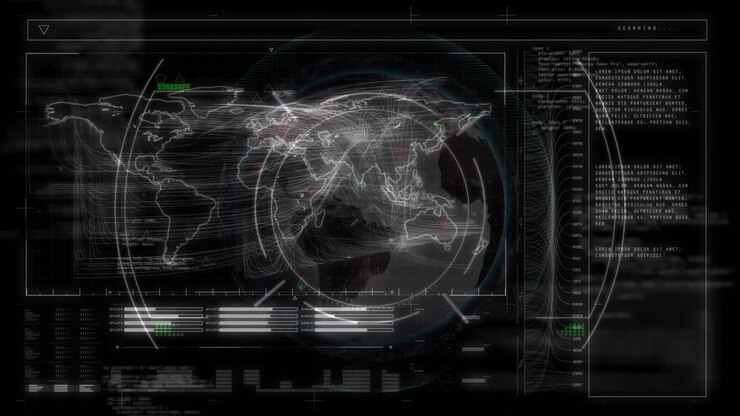 Animation of world map and diverse data processing on digital screen