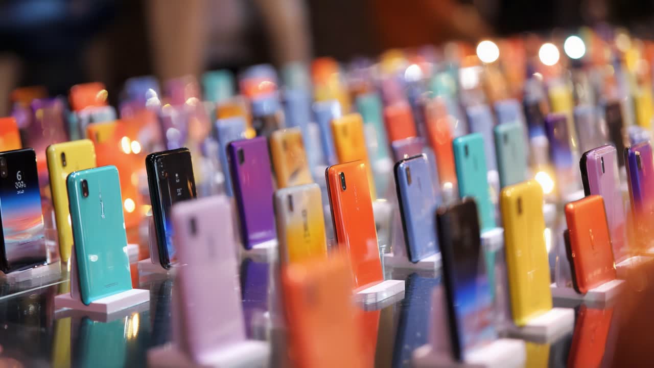 A Vibrant Display of Smartphones Showcasing a Spectrum of Colors and Designs, Highlighting the Latest Innovations in Mobile Technology and User Preferences for Modern Devices