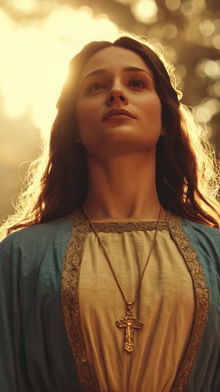 A Serene Figure Bathed in Soft Light: A Majestic Representation of Grace and Tranquility, Captured in two Frames from an Enigmatic Video Sequence