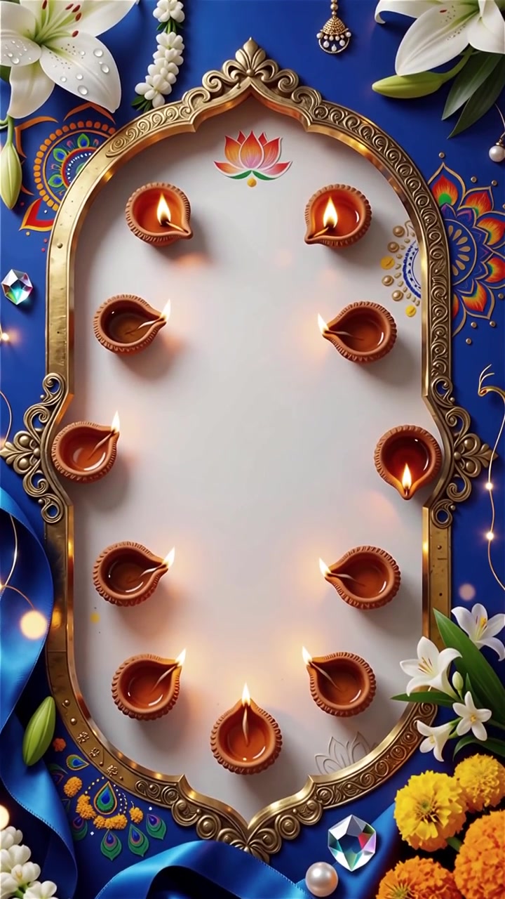 Sfondo del Festival Diwali con lanterne e decorazioni tradizionali Diyas.
