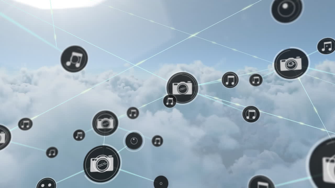 구름 위의 아이콘으로 연결 네트워크의 애니메이션