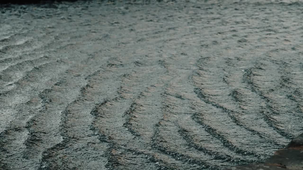 Strong wind blowing across water in winter storm close up