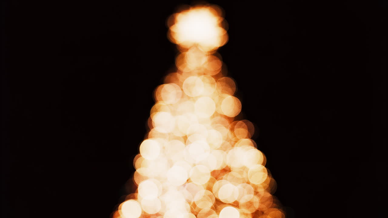 Blurred view of a lighted Christmas tree on a black background