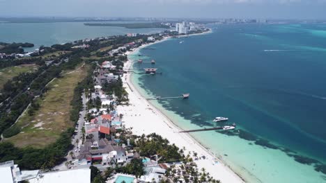 Aerial-over-Cancun-resort-zone,-Mexico-gulf