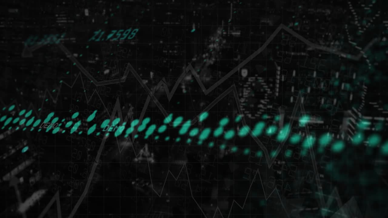 Animation of data processing over cityscape