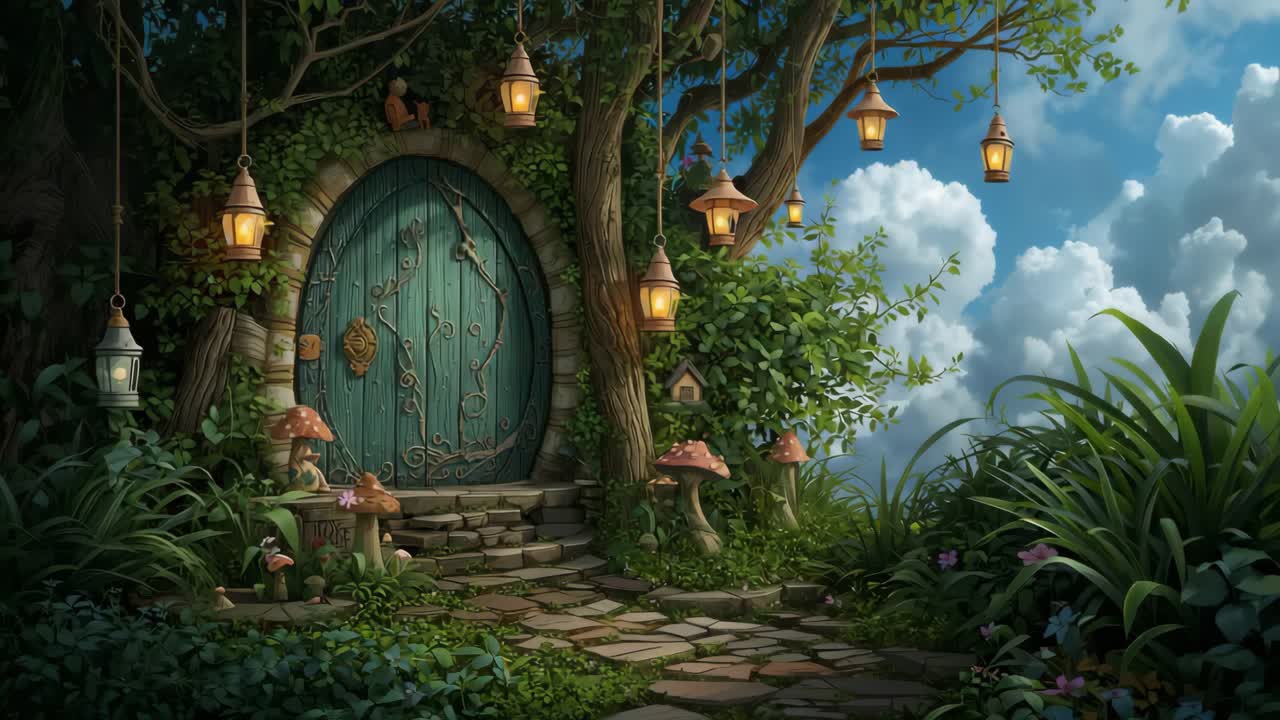 Enchanted Hobbit Door in a Whimsical Fairy Tale Setting
