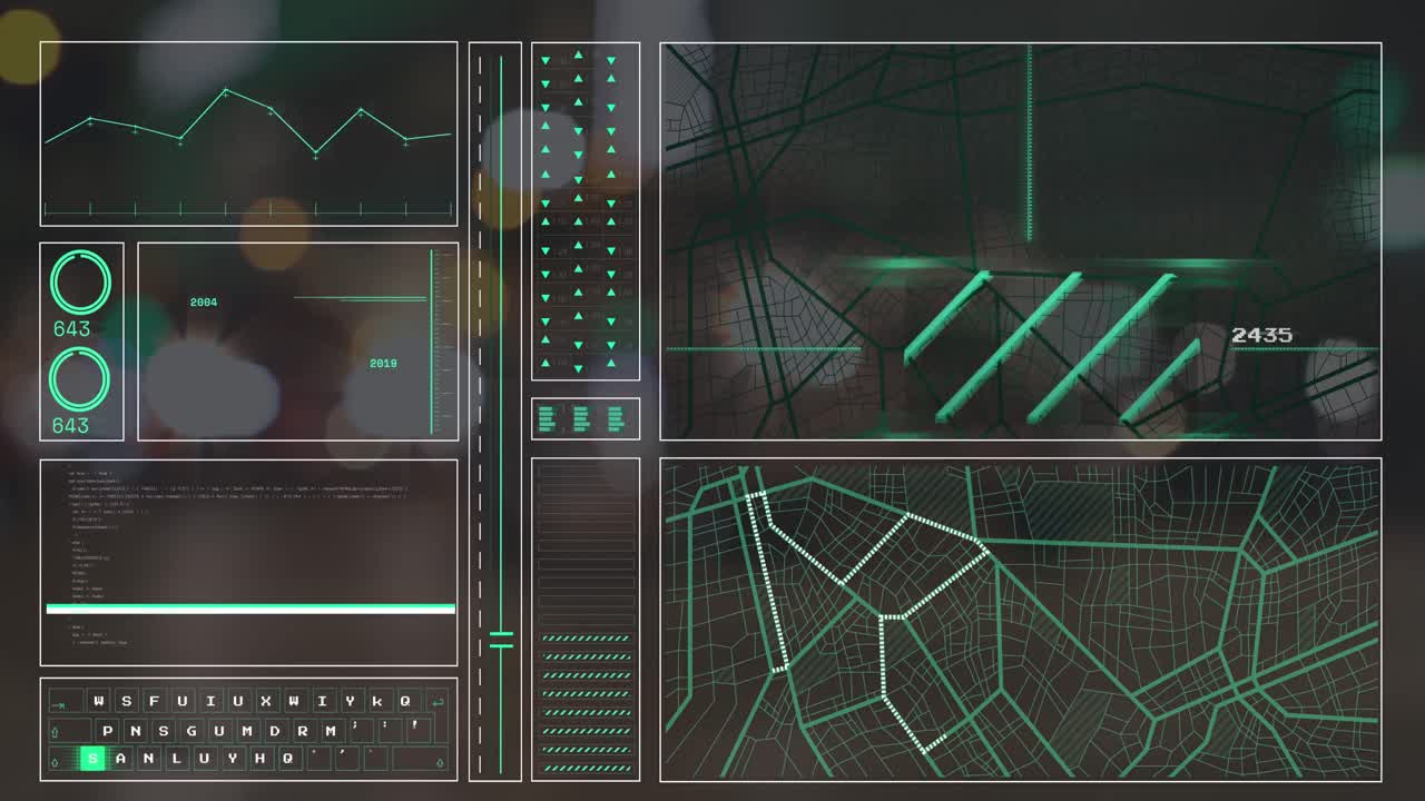 데이터 처리 및 도시 불빛을 통한 연결의 애니메이션