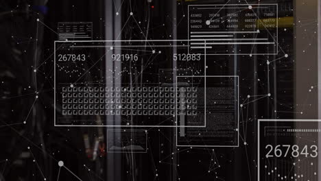 animación de procesamiento digital de datos a través de servidores informáticos con conexiones de red