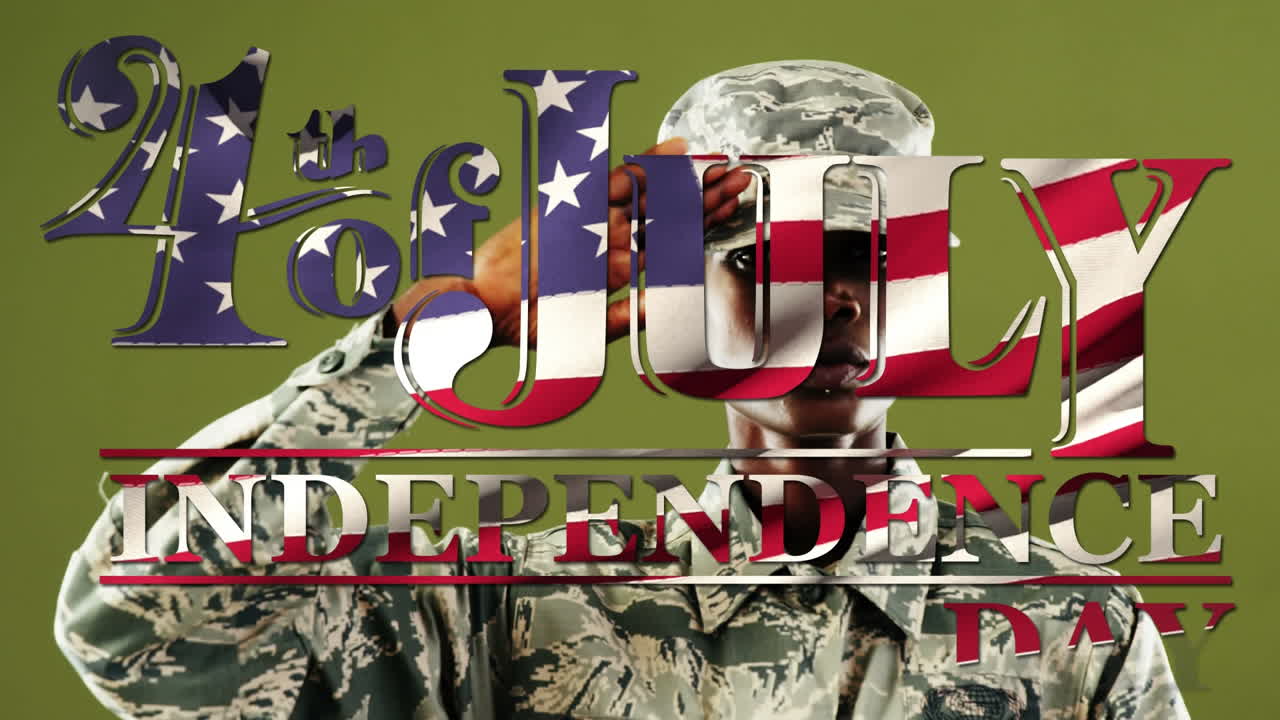 독립 날짜가 전면에 있는 아프리카계 미국인 군인