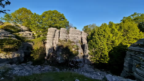 Felsformationen-Und-Grün-In-Der-Vikos-Schlucht,-Griechenland