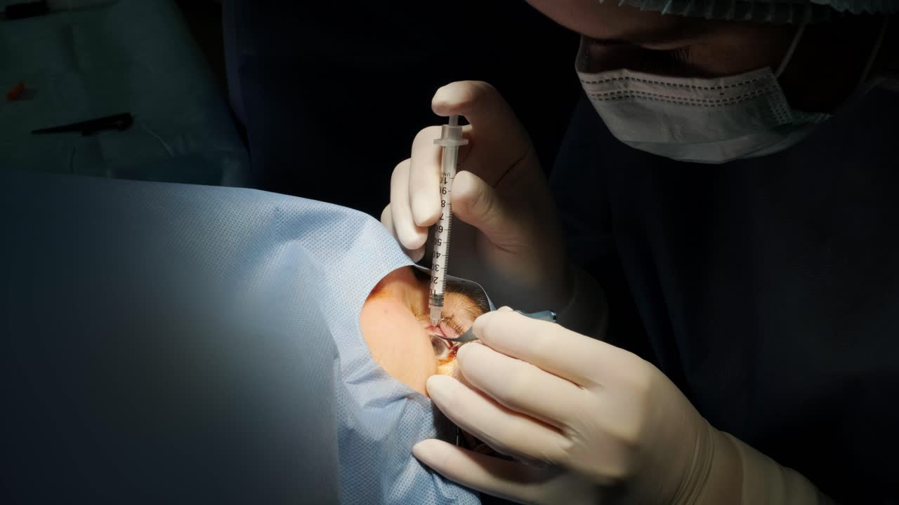 инъекция в глаз, вводимая для облегчения боли перед операцией на глазу.