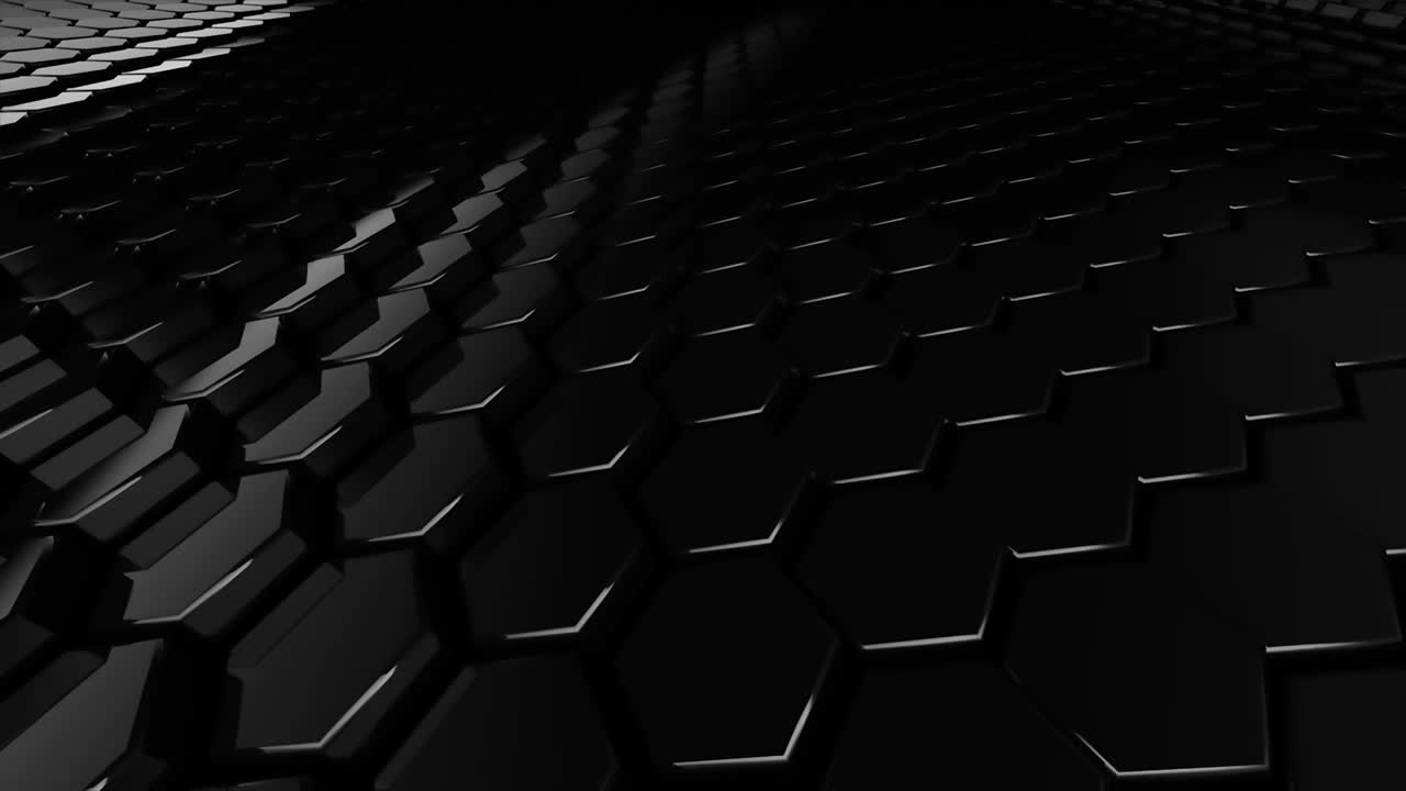 Abstract hexagon black glossy geometric surface loop: wavy motion background