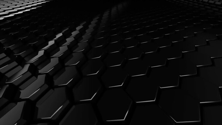 Abstract hexagon black glossy geometric surface loop: wavy motion background