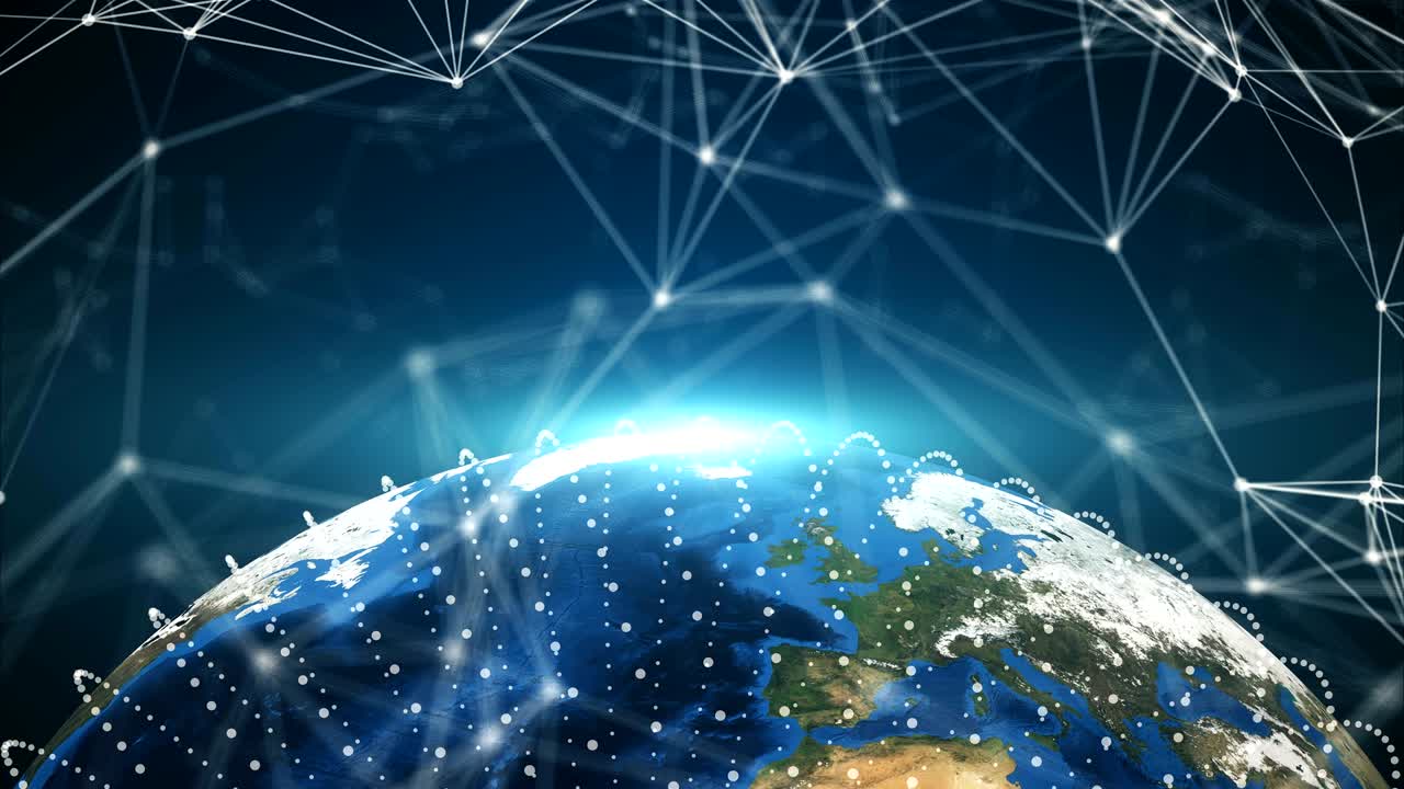 3d 행성 지구와 연결 점, 다른 대륙, 컴퓨터 생성 렌더링 배경
