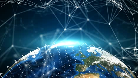 planeta tierra en 3d y puntos de conexión, diferentes continentes, telón de fondo generado por computadora