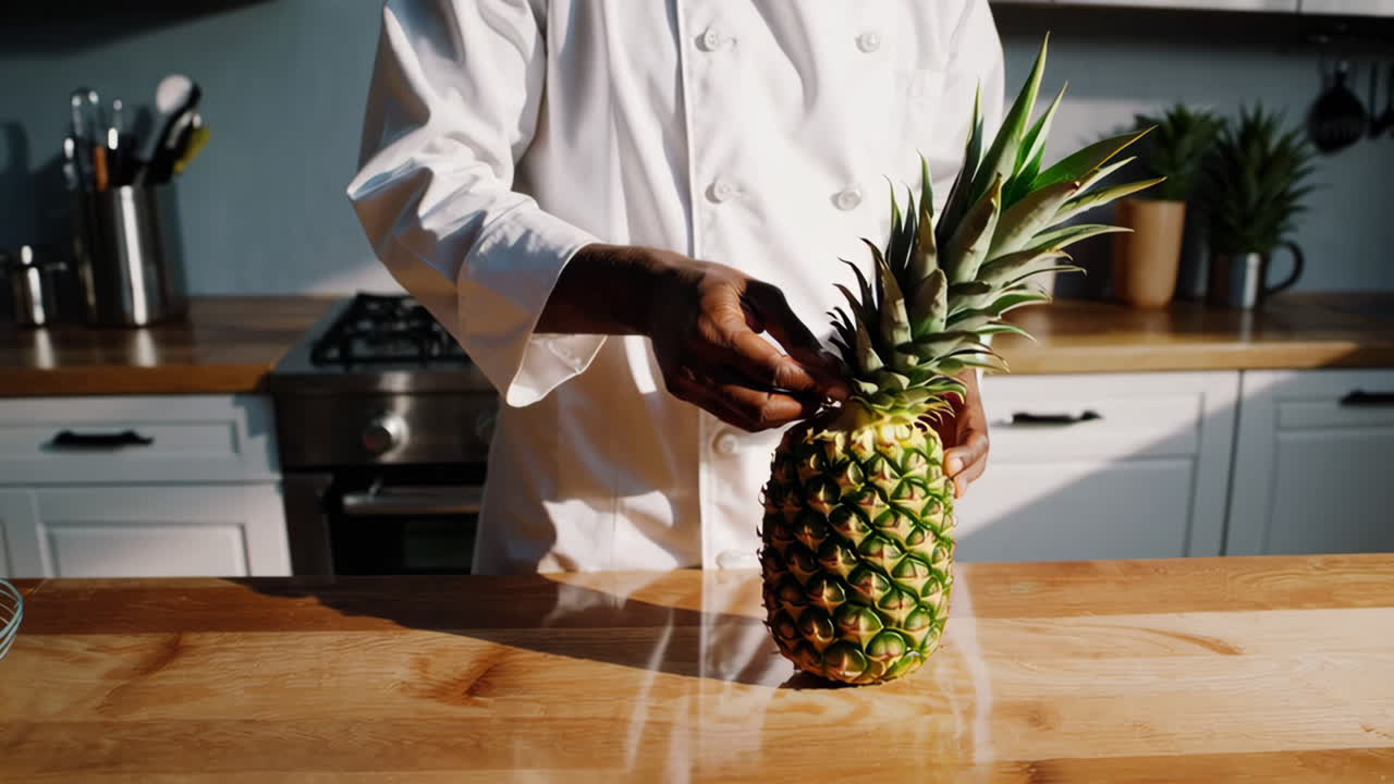 Chef Preparing a Pineapple