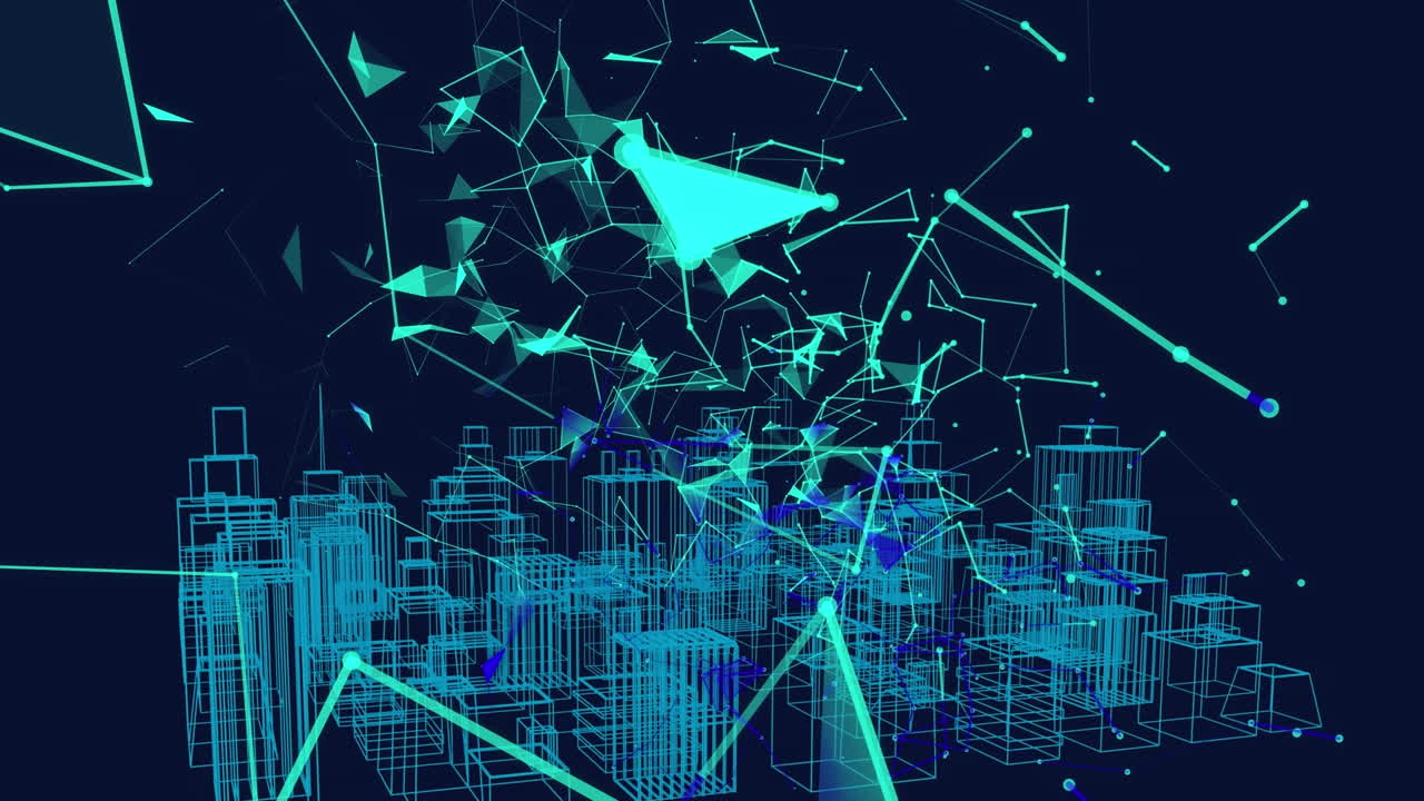 블랙 배경에 연결 네트워크와 도시의 애니메이션