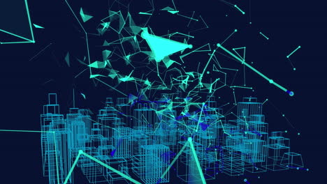 animación de la red de conexiones y la ciudad sobre fondo negro