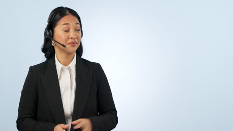 Face,-pointing-and-woman-with-telemarketing