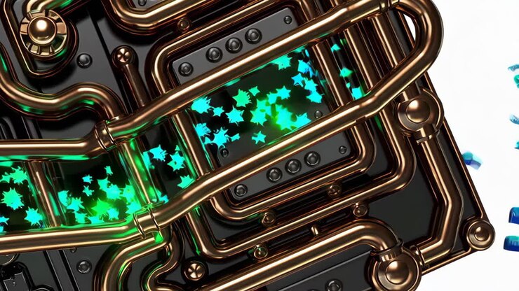 Macchina steampunk con particelle luminose