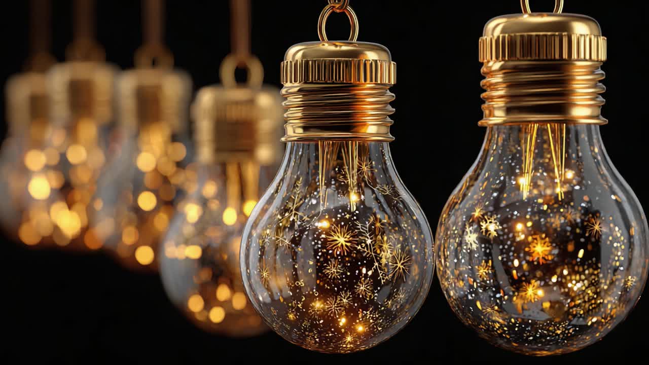 A Captivating Display of Shimmering Glass Bulbs with Warm Golden Lights, Perfect for Enhancing Festive Atmospheres and Celebrations