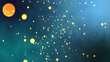 animación de manchas amarillas cálidas y brillantes flotando sobre un fondo azul