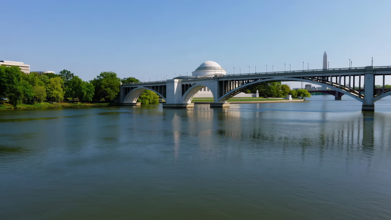 Tidal Basin Bridge in Washington D.C. with Memorial Reflections