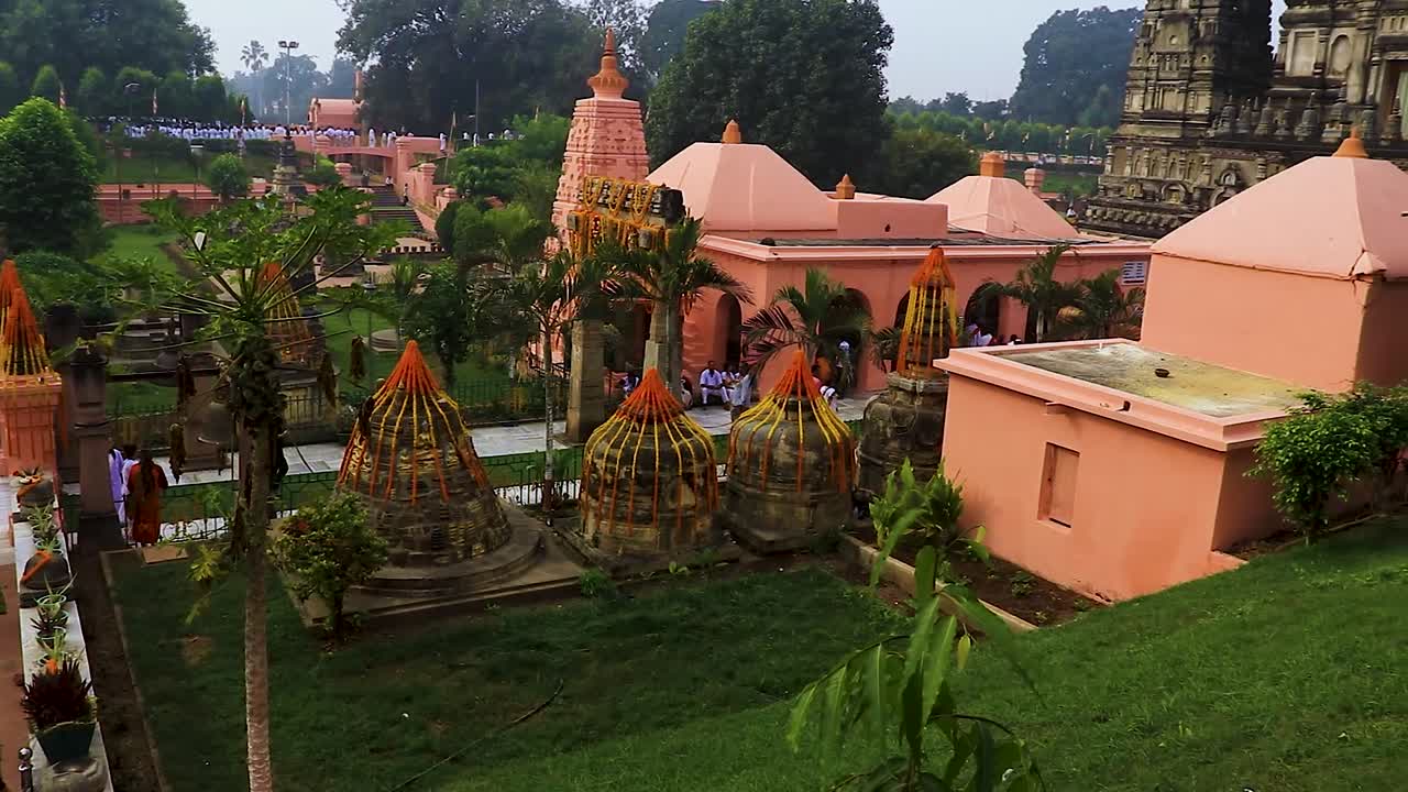 ancient traditional buddhist temple from different angle at day video taken at mahabodhi temple bodh gaya bihar india on Feb 11 2020.