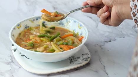 delicious vegetable soup with shrimp