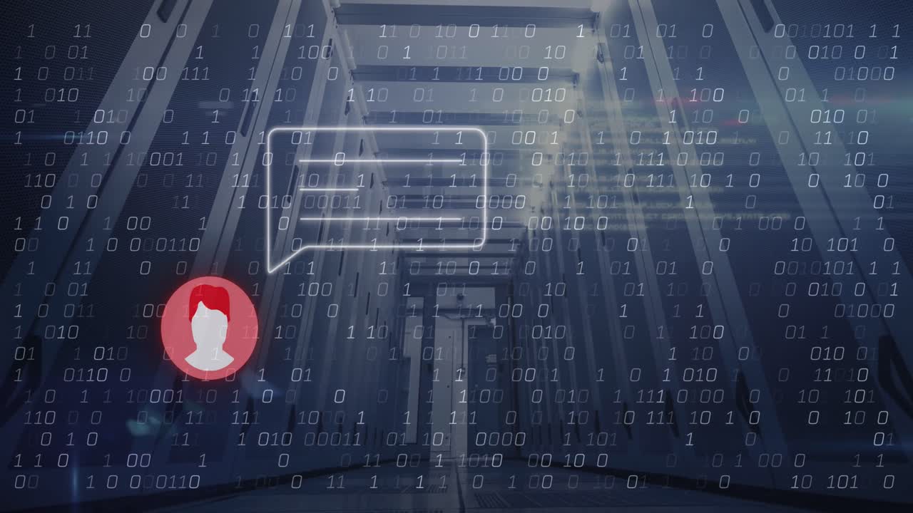 animación del mensaje y el código binario a través de servidores