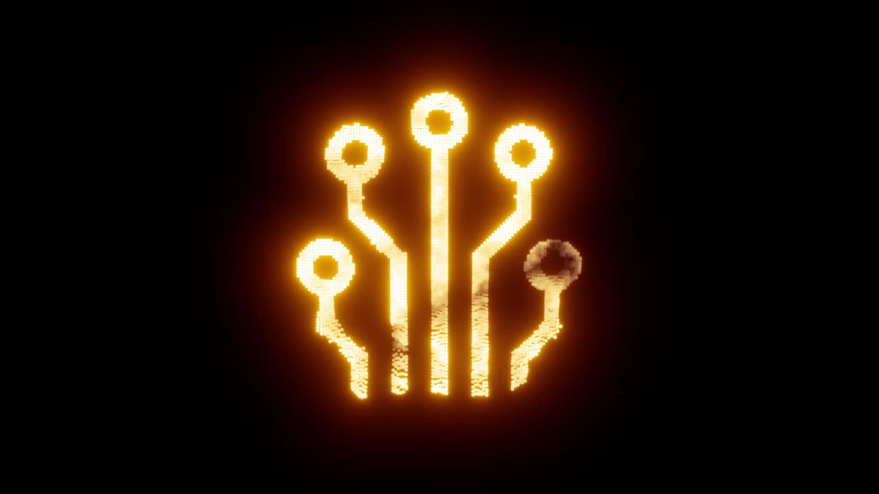 A glowing red holographic electric circuit floating in a digital space, symbolizing artificial intelligence, data processing, and futuristic technology.