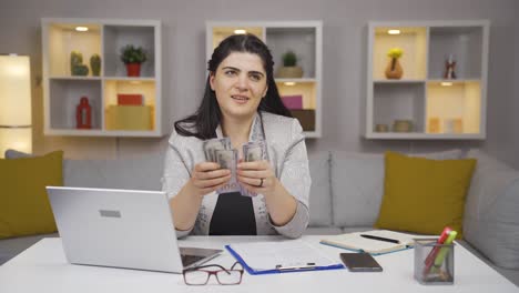 home office worker woman proud, money happiness.