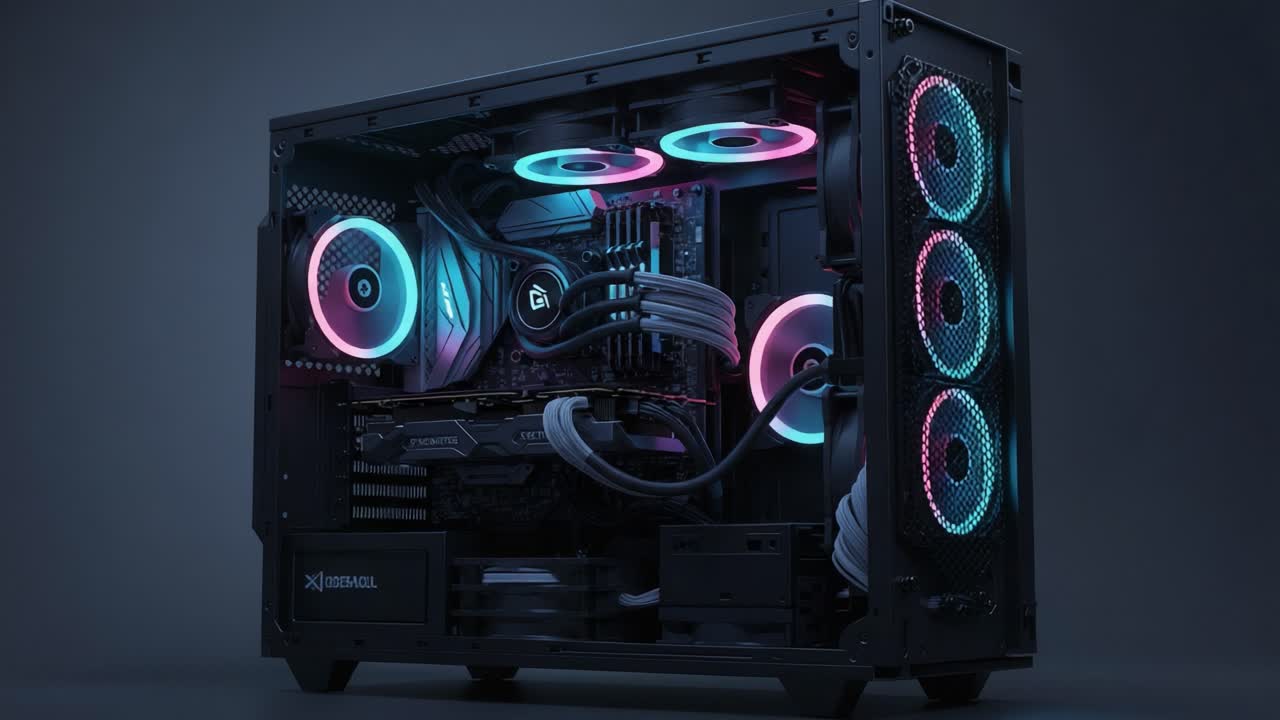 Visually Striking Gaming PC Build Showcasing Advanced Cooling System and RGB Lighting in a Sleek Design for Enthusiasts and Gamers Alike