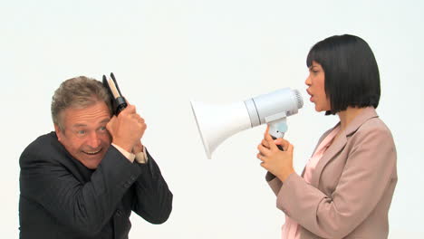 asian business woman shouting